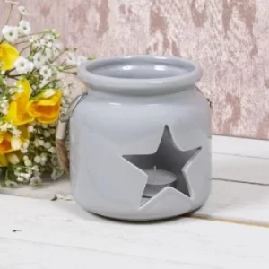 Star Ceramic Candle Holder Grey 12Cm By Lesser & Pavey