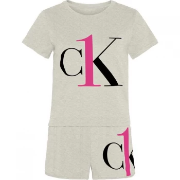 Calvin Klein Short Sleeve Pyjama Set Womens - Buff Heather