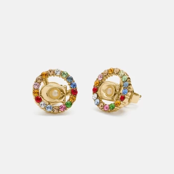 Coach Womens C Multi Stud Earrings - Gold/Multicolor