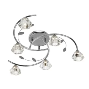 Sierra 6 Light Multi Arm Ceiling Semi Flush Light Chrome and Glass, G9