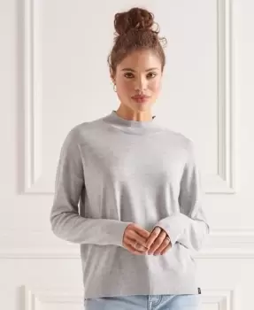 Superdry Womens Merino Mock Neck Jumper Light Grey / Mid Marl - Size: 10