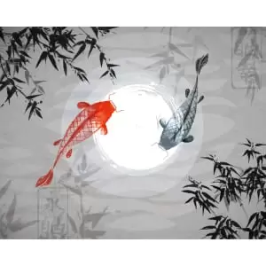 Watercolour Koi Grey Wall Mural - 3.5m x 2.8m