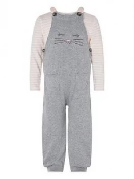 Monsoon Baby Girls Knitted Dungaree and T-Shirt Set - Grey, Size 12-18 Months