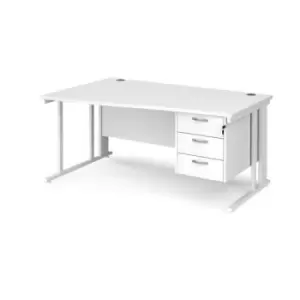 Office Desk Left Hand Wave Desk 1600mm With Pedestal White Top With White Frame Maestro 25 MCM16WLP3WHWH