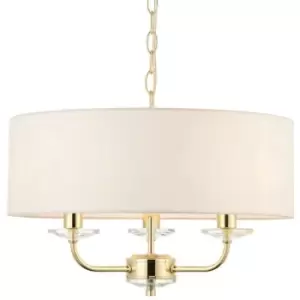 Multi Light Ceiling Pendant 3 Bulb BRASS & White Chandelier Large Shade Lamp