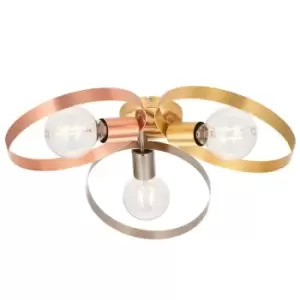 Hoop Multi Arm Lamp Semi Flush Ceiling Lamp, Brushed Brass, Nickel, Copper Plate