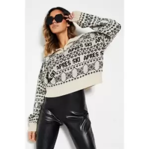 I Saw It First Half Zip Apres Ski Fairisle Jumper - Brown