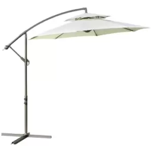 Outsunny 2.7m Garden Banana Parasol Cantilever Umbrella with Crank Handle, Double Tier Canopy and Cross Base for Outdoor, Hanging Sun Shade, Beige