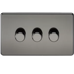 KnightsBridge 60-400W 3G 2 Way 230V Screwless Black Nickel Electric Dimmer Switch