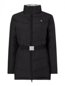 Calvin Klein Jeans Long Belted Padded Jacket - Black