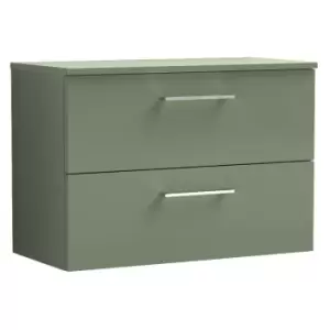 Nuie Arno Satin Green 800mm Wall Hung 2 Drawer Vanity Unit with Worktop - ARN826W - Satin Green