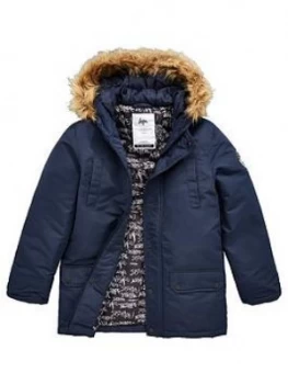 Hype Boys Faux Fur Parka Coat - Navy, Size Age: 3-4 Years