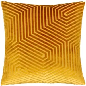 Paoletti - Evoke Geometric Cut Velvet Cushion Cover, Gold, 45 x 45 Cm