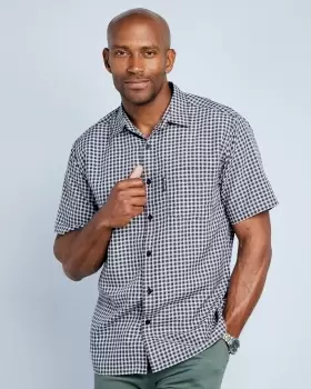 Cotton Traders Mens Guinness Short Sleeve Soft Touch Gingham Shirt in Black