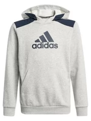 adidas Junior Boys Badge Of Sport Hoody, Grey/Navy, Size 9-10 Years