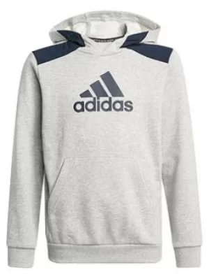 adidas Junior Boys Badge Of Sport Hoody, Grey/Navy, Size 5-6 Years