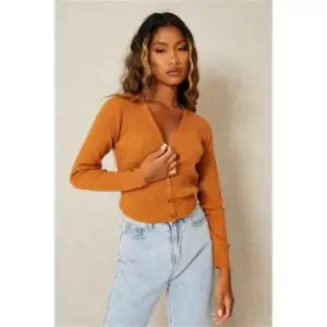 I Saw It First Camel Fitted Button Through Knitted Cardigan - Brown