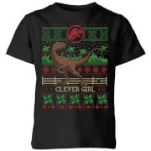 Jurassic Park Clever Girl Kids Christmas T-Shirt - Black - 7-8 Years