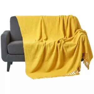 Nirvana Slub Cotton Ochre Yellow Throw, 150 x 200cm - Yellow - Homescapes