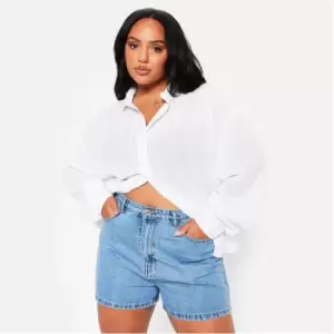 I Saw It First High Waisted Denim Boyfriend Shorts - Blue