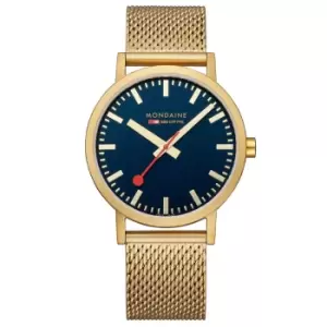 Mondaine Classic Deep Ocean Blue IP Gold Mesh Strap Unisex Watch A660.30360.40SBM