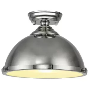 Luminosa Luiz 31cm Flush Ceiling Lamp Fitting, E27, Polished Nickel, Frosted Glass