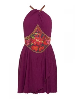 Free People Marcella Embroidered Mini Dress With Halter Neck Purple