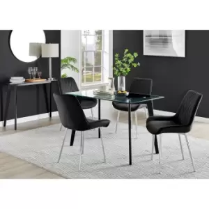 Furniture Box Malmo Glass and Black Leg Dining Table & 4 Black Pesaro Silver Chairs