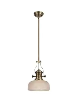 Telescopic Dome Ceiling Pendant E27 With 26.5cm Prismatic Glass Shade, Antique Brass, Clear