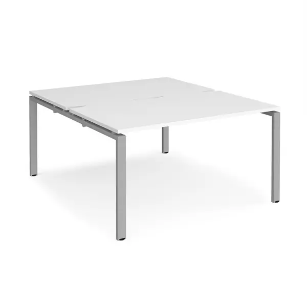 Adapt 2 Seater Back to Back Straight Silver Frame Cluster Desks - 1400mmx1600mm - White