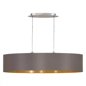 Pendant Light Colour Satin Nickel Shade Cappuccino Gold Fabric Bulb E27 2x60W