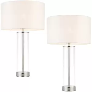 2 PACK Touch Dimmable Table Lamp Nickel Glass White Shade Modern Bedside Light