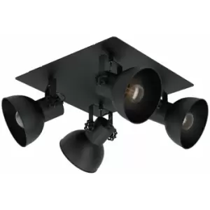 Adjustable 4 Bulb Ceiling Spotlight Black Industrial Steel Shade 40W E27