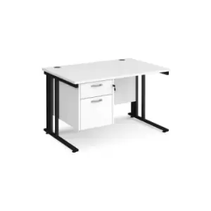 Office Desk Rectangular Desk 1200mm With Pedestal White Top With Black Frame 800mm Depth Maestro 25 MCM12P2KWH