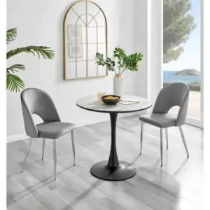 Furniture Box Elina White Marble Effect Round Dining Table and 2 Grey Arlon Silver Leg Chairs