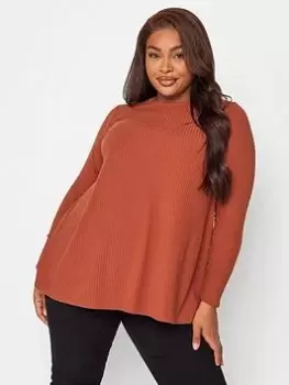 Yours Long Sleeve Rib Swing Top. Rust, Orange, Size 26-28, Women