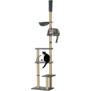 PawHut Floor to Ceiling Climbing Cat Tree Tower, 230-250cm Height, Grey - Grey