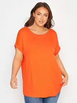 Yours Crochet Shoulder T-Shirt - Orange, Size 30-32, Women