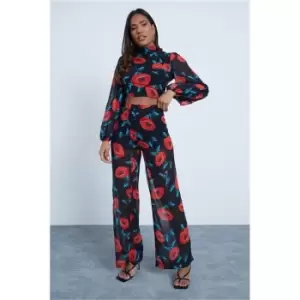 I Saw It First Black Co-Ord Floral Print Wide Leg High Waist Trousers - Black