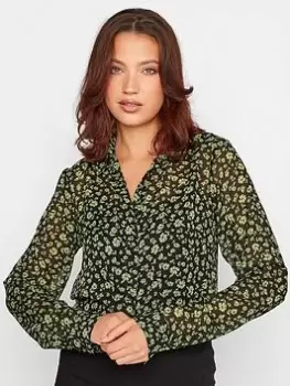 Long Tall Sally Floral Longline Shirt - Green, Black, Size 14, Women