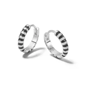 Daisy London 925 Sterling Silver Black Fine Stripe Huggie Hoop Earrings Sterling Silver