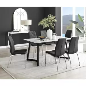 Furniturebox UK - Furniturebox Carson White Marble Effect Rectangular 160cm Dining Table & 6 Black Isco Faux Leather Chairs