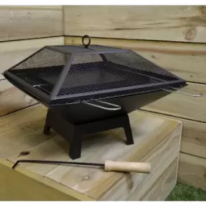 Hamble Distribution - Redwood Outdoor Garden Square Fire Pit / Heater with bbq Grill