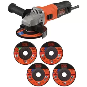 BLACK+DECKER 115mm 710W Corded Angle Grinder with 5 Cutting Discs (BEG010A5-GB)