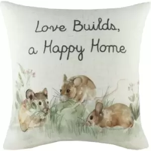 Hedgerow Mice Cushion Cover (One Size) (Green/Natural/Brown) - Green/Natural/Brown - Evans Lichfield