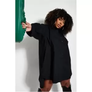 I Saw It First Plus Size Woven Oversized Dip Hem Shirt Dress - Black