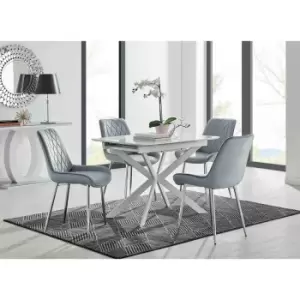 Furniture Box LIRA 100 Extending Dining Table and 4 Grey Pesaro Silver Leg Chairs