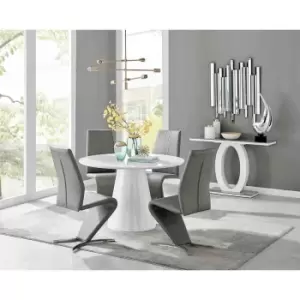 Furniture Box Palma White High Gloss Round Dining Table and 4 Grey Willow Chairs