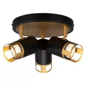 Luminosa Phelps 3 Light Round SpotFitting GU10, Black, Painted Gold