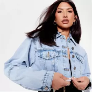 I Saw It First Raw Hem Cropped Denim Jacket - Blue